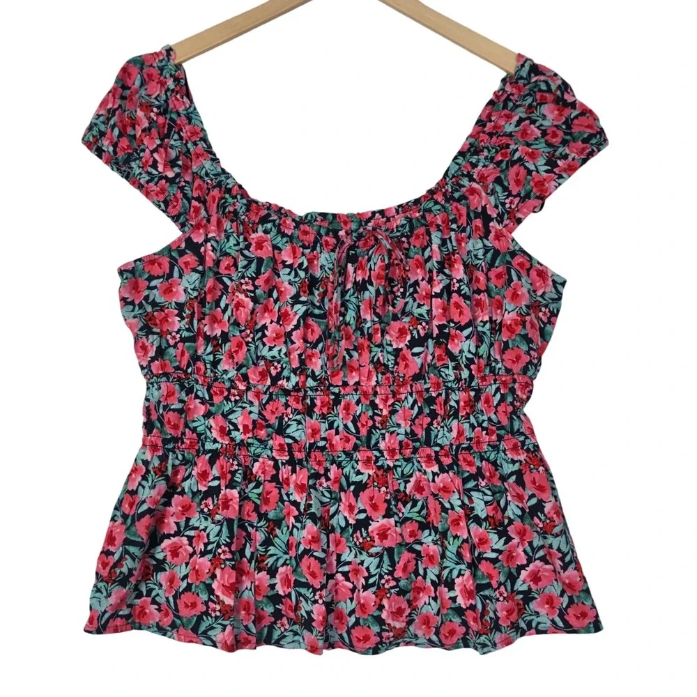 Old Navy Womens Large Floral Peplum Top Puff Sleeve Cottagecore‎ New
